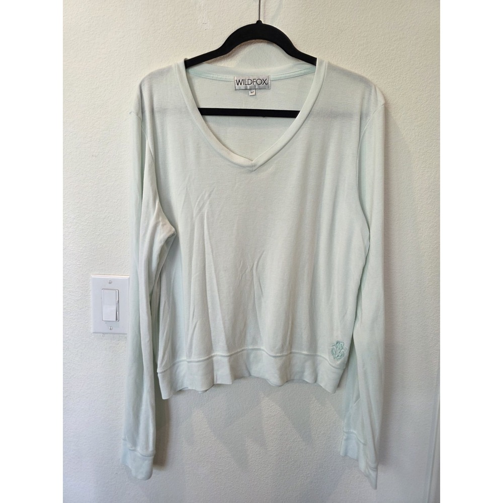 Wildfox Couture V Neck Baggy Beach Pullover Sz M Mint Green Hip Crest Surfercore